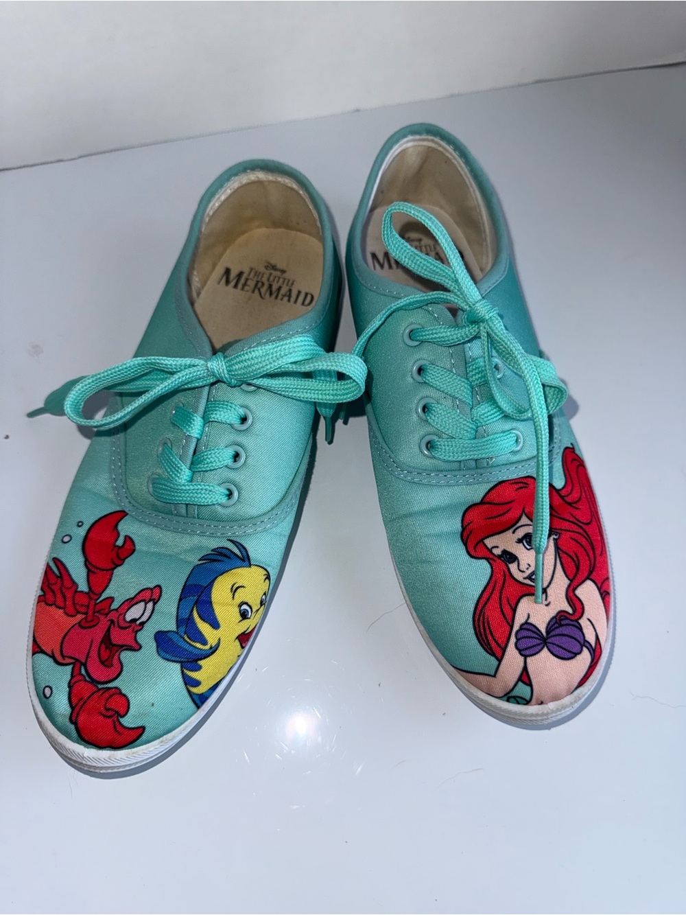DISNEY LITTLE MERMAID Mint Green Painted Canvas Women Casual Ked Style Sneaker 9 - Picture 4 of 6